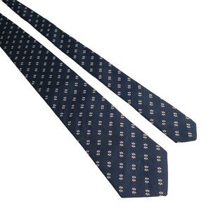 Vintage Ambassador Necktie Navy Blue Floral Pattern Business Formal Wear Gift